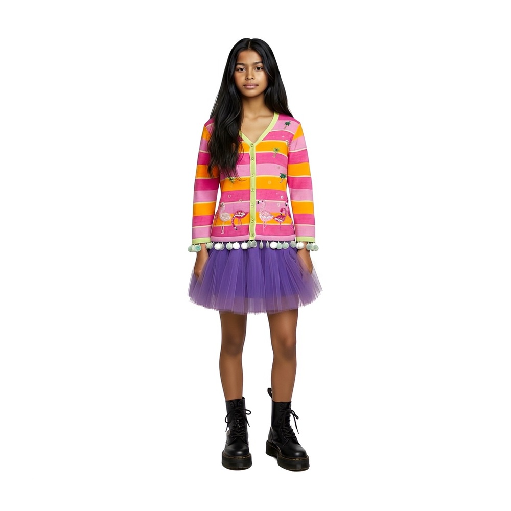 Unique Eclectic Striped Cardigan with Sequin, Beaded, and Embroidered Detail